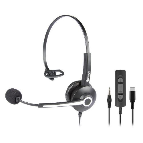 HAMLET HHEADM-CJM CUFFIA PROFESSIONALE MONOAURALE CON MICROFONO USB-C JACK 3,5 MM TELECOMANDO BLACK